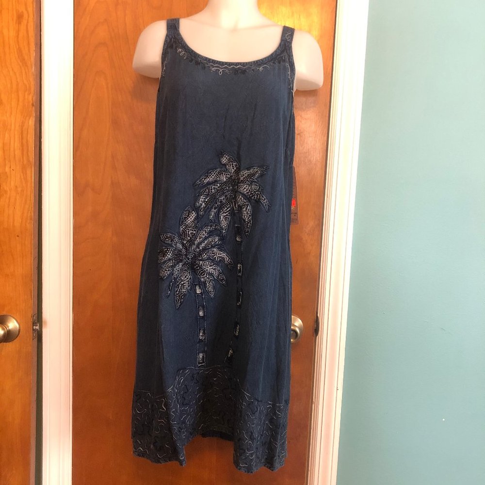 RAYA SUN SOFT DENIM KNEE LENGTH DRESS (NWT) PALMS